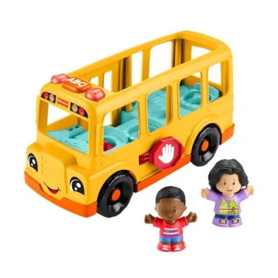 Image de Fisher Price Véhicule musical à pousser Little People Le Bus Scolaire avec 2 figurines, pour les enfants partir de 1 an, version multilingue, HYT03