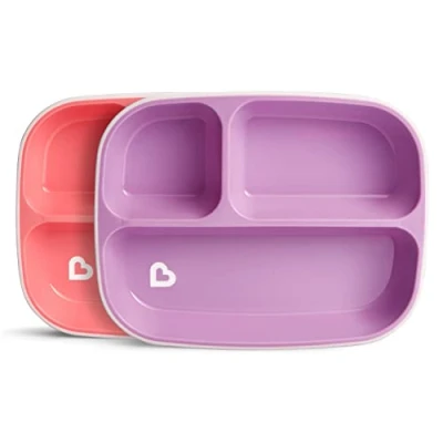 Image de Munchkin Splash Lot de 2 Assiettes Compartimentées pour Tout Petits Set Repas Bébé avec Sevrage Compartiments 6 Mois et Plus, Sans BPA Rose/Violet