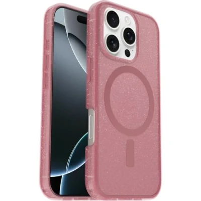 Image de OtterBox Coque Symmetry Series Clear MagSafe pour iPhone 16 Pro, Antichoc, Anti Chute, Fine, supporte 3X Plus de Chutes Que la Norme Militaire, Transparent/Rose