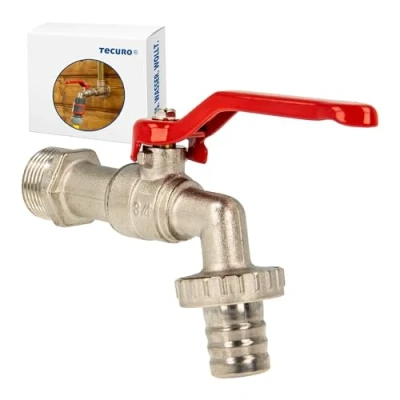 Image de Ew haustechnik Robinet en laiton nickelé à poignée Rouge pour raccord au mur 3/4&quot;