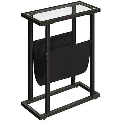 Image de HOOBRO Table d&#039;Appoint, d&#039;Appoint Dorée, de Lit Étroite, Mince en Verre Trempé, Petite avec Porte revues, pour Salon, Chambre, Noir EBK78BZ01