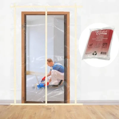 Image de Porte Anti poussière Perfect Cover U avec fermeture Éclair (2,4 m x 1,2m) éclair autocollante Protection efficace lors des rénovations Chantier Transparent