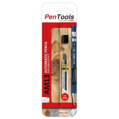 Image de PenTools by Pentel Porte mine AM13 Largeur de trait 1,3 mm pour artisans et charpentiers Comprend 8 mines, bleu