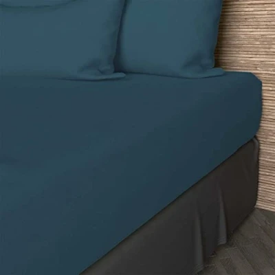 Image de Soleil d&#039;ocre, Drap Housse, Coton 57 Fils, Bleu, 200x200 cm