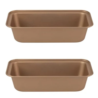 Image de Russell Hobbs COMBO 8124 Set of 2 Opulence 28 cm Non Stick Loaf Tins, Carbon Steel, PFOA Free, Easy Clean Bread Pan, Ideal Baking Pans for Making and Cakes, Stylish Design, Gold