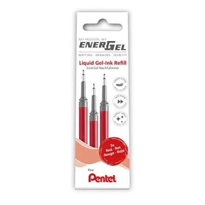 Image de Pentel LRN5 3B Lot de 3 recharges pour stylos Energel 0,5 Balle = 0,25 mm d&#039;épaisseur trait et pointe d&#039;aiguille Rouge