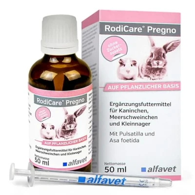 Image de alfavet RodiCare Pregno, soutient Les processus hormonaux, en Cas de Fausse Grossesse chez Petits rongeurs, complément Alimentaire, 50 ML avec seringue doseuse