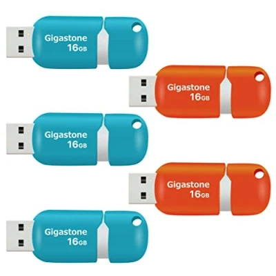 Image de Gigastone Lot de 5 Clé USB 16 Go, V10 Série, Clés Rétractables pour PC Ordinateur Portable MacBook, Compatible avec Windows Mac Linux, 2.0 Flash Drive Stockage, Mixte Couleur Turquoise Rouge
