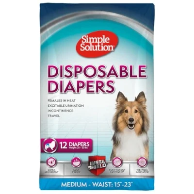 Image de Simple Solution Lot de 12 couches jetables pour chiens femelles, True Fit, absorbantes, étanches avec indicateur d&#039;humidité, tapis période et couche d&#039;urine, animaux compagnie taille