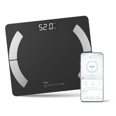 Image de Balance Pèse Personne Numérique Impédentiométrique Intelligente sans Fil pour IOS et Android avec Index de Mesure Masse Graisse, Maigre Métabolisme Basal Couleur Noir