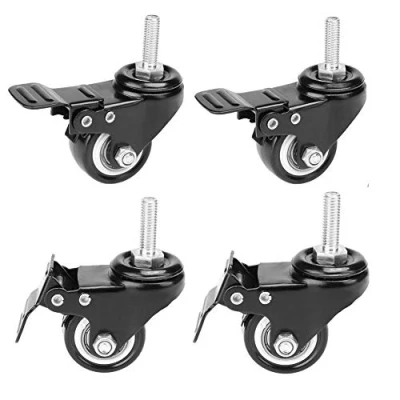 Image de 4 pack, Youngine Verrouillage de la roulette en polyuréthane verrouillable avec rotation 1,5 po sur tige pivotante pour les chariots, meubles, le chariot, l&#039;établi (Tige filetée: M8 * 25mm)