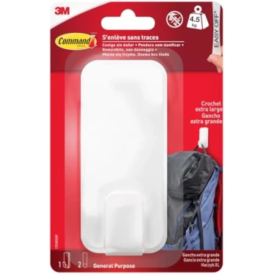 Image de Command Crochet Utilitaire XL pour Poids Lourds 1 Blanc et 2 Bandes Adhésives Intérieur, articles jusqu&#039;à 4,5 kg pas de clous, trous, perçage