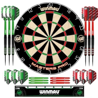 Image de Winmau Darts Masters Pro Premium Jeu de fléchettes en Poils Comprend Un fléchettes, des ailettes, tiges et Une Bande Oche