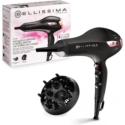 Image de Bellissima Sèche Cheveux Professionnel Ionique Léger P7 3000 Embout Concentrateur et Diffuseur 3 Températures, Séchage Rapide 2100 W, Noir Rose