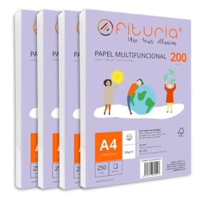 Image de Ramette de papier A4 200g avec 1000 feuilles blanches, multifonctionnel pour un usage scolaire et professionnel. Idéal imprimantes laser, à jet d’encre ou photocopieuses Ofituria