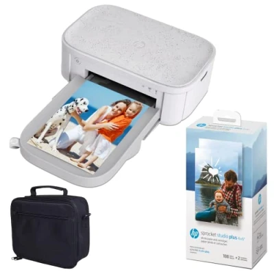 Image de HP Sprocket Studio Plus 10 x 15 cm Imprimante Photo instantanée Offre groupée : étui et Papier