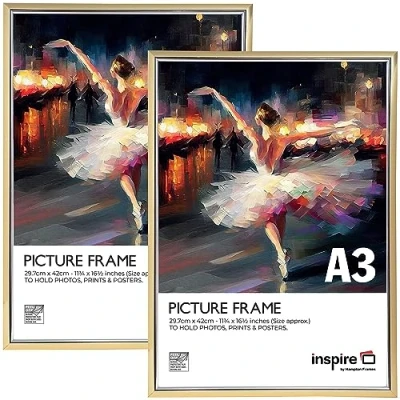 Image de Inspire by Hampton EASYLOADER IBH EASA3GDP PK2 Lot de 2 cadres photo dorés en plexiglas (sans verre) A3 (30 x 42 cm)