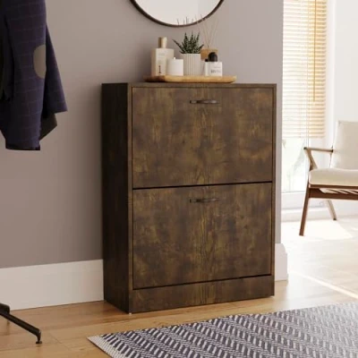 Image de Vida Designs 2 Drawer Meuble à Chaussures tiroirs d&#039;ingénierie, Bois Foncé, H 80 x W 60 D 24