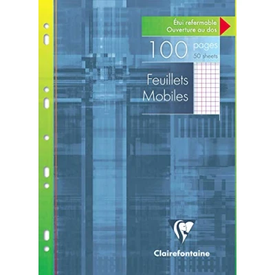 Image de Clairefontaine 17322C Un Étui de Feuillets Mobiles Perforés A4 21x29,7 cm 100 Pages Petits Carreaux avec Marge Papier Blanc 90 g Réutilisable