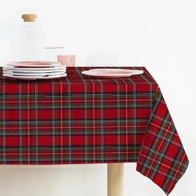Image de Lovely Home nappe de Noël rectangulaire en tissu teint fil Lurex Tartan fabriquée Italie, motif écossais (140 x 180 cm, rouge)