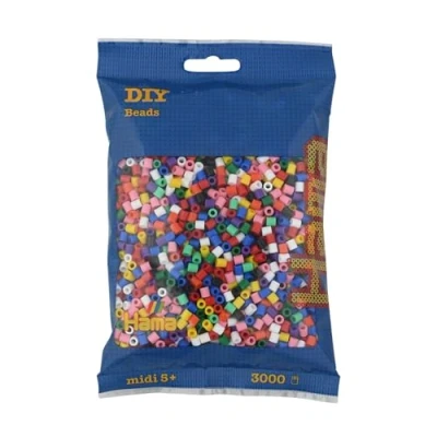 Image de Hama Perlen Lot de 201 à 00 perles repasser d&#039;environ 3 000 Midi multicolores 5 mm diamètre dans un mélange 10 couleurs, plaisir créatif pour petits et grands