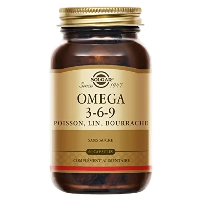 Image de Solgar Omega 3 6 9 Cardiovasculaire Acides Gras Poisson, Lin, Bourrache Complément Alimentaire Flacon de 60 capsules