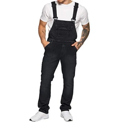 Image de Enzo Jeans pour homme Bleu délavé Salopette King Size 76,2 cm 127 (32 W/32 L, Noir délavé), délavé., 32W x 32L