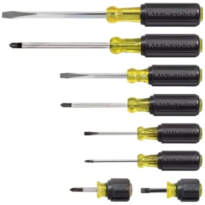 Image de KLEIN TOOLS 85078, Lot de 8 Tournevis, Multi usages, 4 Pointes cruciformes et Plates, poignée antidérapante