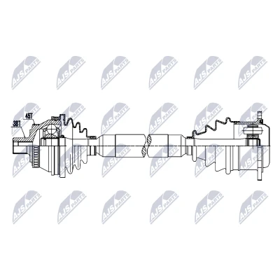 Image de NTY NPW AU 093 Arbre de transmission Essieu avant droit 623mm boîte vitesses manuelle AUDI: A4 B5 Berline, B7 Avant, A6 C5 Berline