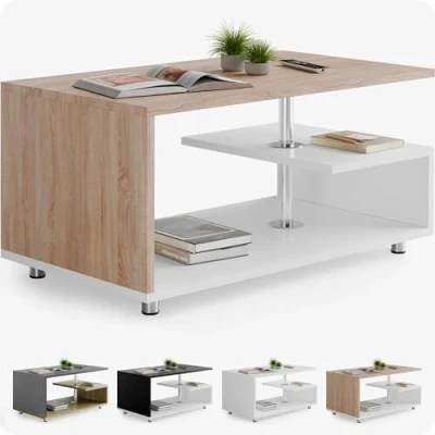 Image de Casaria® Table Basse Design 95x55x50cm Blanc chêne de Salon rectangulaire Moderne 50kg avec Plusieurs Niveaux Rangement