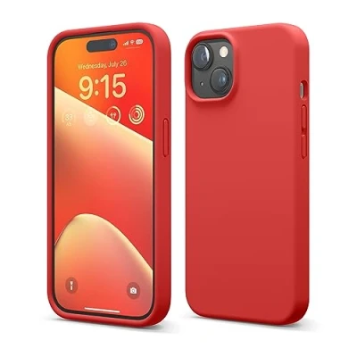 Image de elago Coque Silicone Liquide Compatible avec iPhone 15, Qualité Supérieure, Protection Intégrale [Structure Antichoc 4 Couches], Doublure Microfibre Douce Anti Rayures (Rouge)