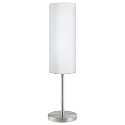 Image de Eglo lampe de table TROY 3, lampadaire à flamme, chevet en acier, couleur : nickel mat, verre satiné, blanc, douille E27, interrupteur inclus