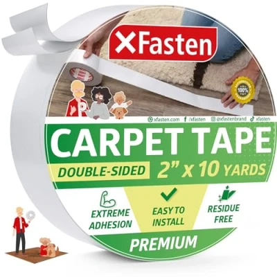 Image de Ruban adhésif double face XFasten pour tapis et tapis, amovible sans danger le bois dur, 2 pouces x 10 verges, idéal les sur planchers de dur délicats