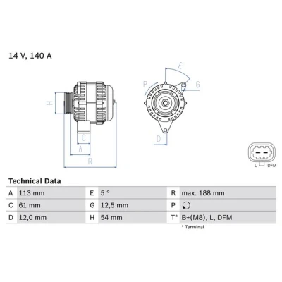Image de BOSCH 0 986 080 380 Alternateur 14V 140A OPEL: Astra H 3/5 portes, Zafira B, GTC, SAAB: 9 3 Berline, Break, Cabriolet