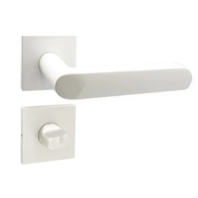 Image de domino Denver QR SLIM White Poignée de porte WC Kit salle bain rosace carrée Pour portes Ensemble Garniture Ferrures en aluminium Blanc