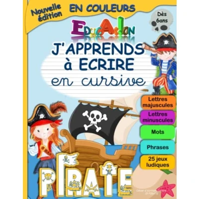 Image de Cahier d&#039;écriture Cursive CP PIRATE: Maternelle GS et Apprendre A Ecrire En Attaché à Partir de la Grande Section Alphabet Majuscule ... + Phrases Jeux Ludiques Thème Pirates