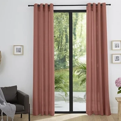 Image de Paire de rideaux tamisant à œillets Effet Lin &quot;Moonlight&quot; Rose boisé