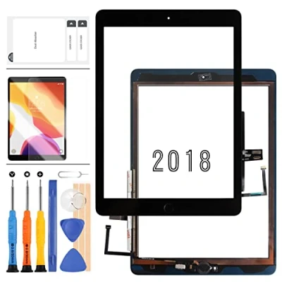Image de Numériseur pour iPad 9,7&quot; 2018/iPad 6 6ème génération A1893 A1954 Écran Tactile, (pas LCD) Panneau de Verre Capteur avec Protecteur d&#039;écran Gratuit + Outils réparation (noir bouton)