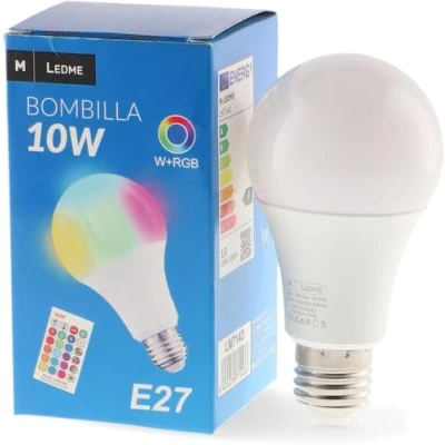 Image de M Ledme Ampoule LED avec Télécommande 10W (Eq. 70 W) culot E27 A60, 700 Lumens, RGBW, Dimmable en intensité, Lumière Blanche et Colorée, LM7143
