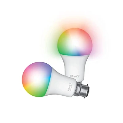 Image de Trust WiFi B22 Ampoule Connectée, Compatible avec Alexa et Google Home, LED Couleur, Sans Hub, 2.4GHz Lampe LED, Blanc Couleur Lot de 2