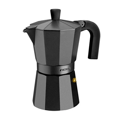 Image de MONIX Vitro Noir Cafetière de 1 Tasse Noire, Fabriquée en Aluminium, Compatible Toutes Sources Chaleur Sauf Induction