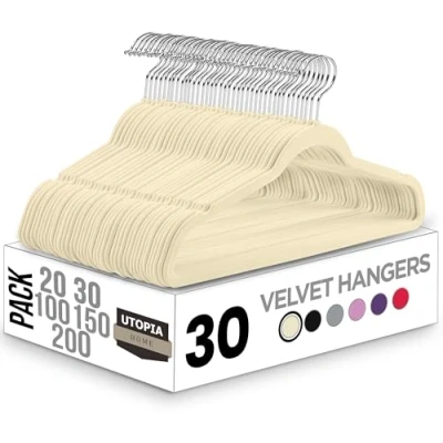 Image de Utopia Home Lot de 30 Cintres en Velours pour Adultes Robustes antidérapants qualité supérieure Crochet pivotant à 360 degrés Robuste contenir Une Veste ou