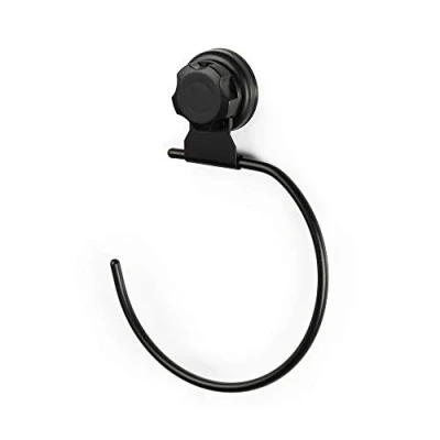 Image de Compactor BESTLOCK Anneau Porte Serviettes de Rangement Mural, Fixation par ventouses, supporte jusqu&#039;à 3kgs, 16 x 2.5 H.22cm, Noir, RAN9783