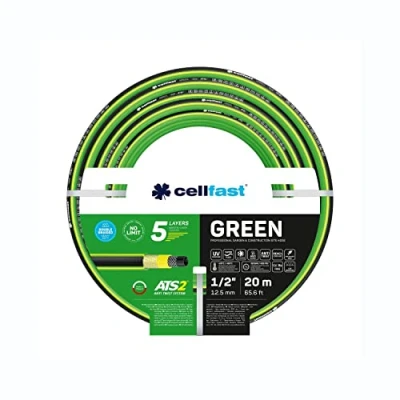 Image de Cellfast Tuyau d&#039;arrosage GREEN ATS2, Durable, Flexible, 5 Couches, Tresse Tricot croisé Résistant aux UV et algues, Sans métaux lourds, 30 Bar, 20/+60С Temp. 1/2&quot;, 20m