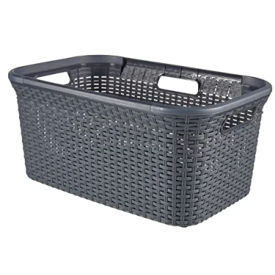 Image de CURVER Panier à linge 45L Aspect rotin, Anthracite, 59,2 x 38 27 cm, Plastique
