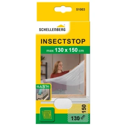 Image de Schellenberg 51003 Moustiquaire élastique pour fenêtres anti insectes recoupable avec ruban auto aggripant de fixation et cutter 130 x 150 cm Blanc