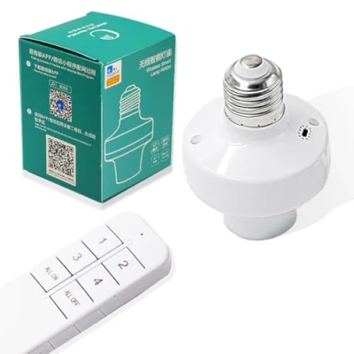 Image de QIACHIP Lampe à télécommande sans fil Douille E27 Base d&#039;ampoule, kit d&#039;interrupteur marche/arrêt,contrôle Bluetooth Ewelink APP, minuterie,pour ampoules électriques