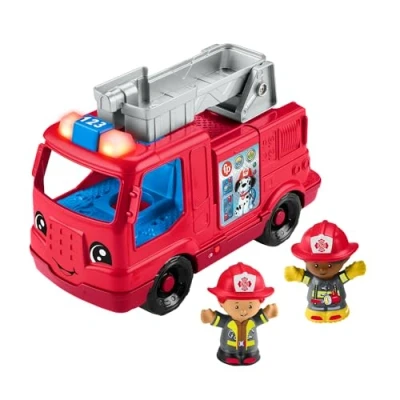Image de Fisher Price Camion de pompiers musical Little People à pousser avec 2 figurines, pour les enfants partir 1 an, version multilingue, HYR88