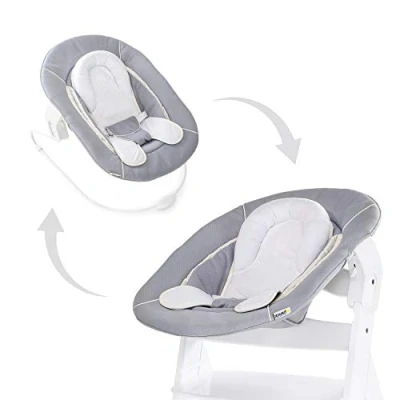 Image de Hauck Transat Bebe Alpha Bouncer 2en1 Compatible Chaise Haute Bébé Alpha+ et Beta+, Également Balancelle, de la Naissance à 9 kg, Reducteur Nouveau Né, Stretch Grey