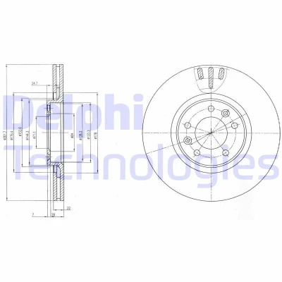 Image de DELPHI BG4150 Disque de frein 302 22 5 ventilé huilé non traité sans roulement roue, bague ABS CITROËN: C6 Berline
